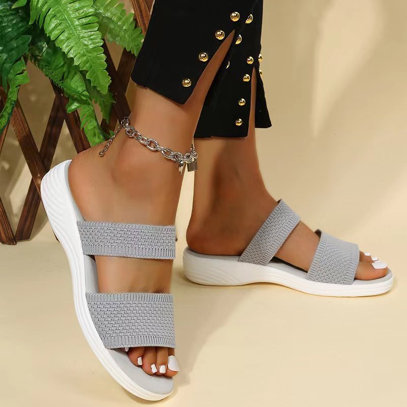 flying woven open toe one-word belt flat slippers NSYBJ131741