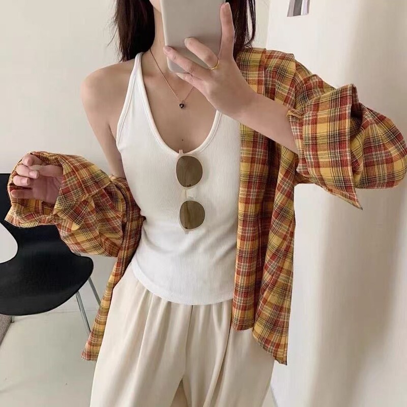 Fashionable Everyday Inner Wear and Outerwear Tank Top for Girls, Integrated Bra-Free Design, Summer Halter Neck Camisole with Beautiful Back Design for Women Fashionable Everyday Inner Wear and Outerwear Tank Top for Girls, Integrated Bra-Free Design, Summer Halter Neck Camisole with Beautiful Back Design for Women