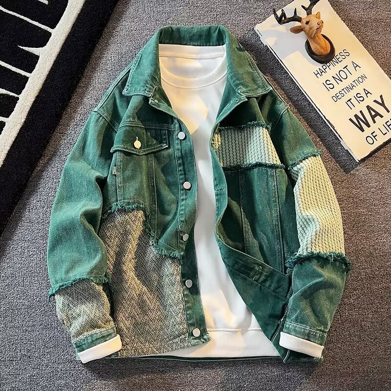 Denim Jacket Men's Spring and Autum High-End Fashion Brand Loose Casual American Vintage Patchwork Jacket