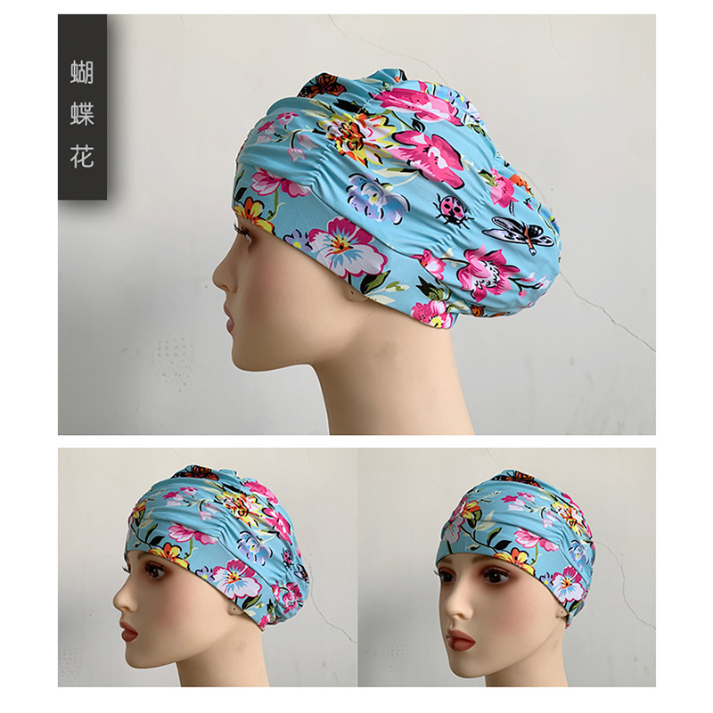 Fábrica al por mayor plisado paño gorro de natación extra grande circunferencia de la cabeza no apretado Pelo Largo oído protección natación caliente primavera unisex gorro de natación