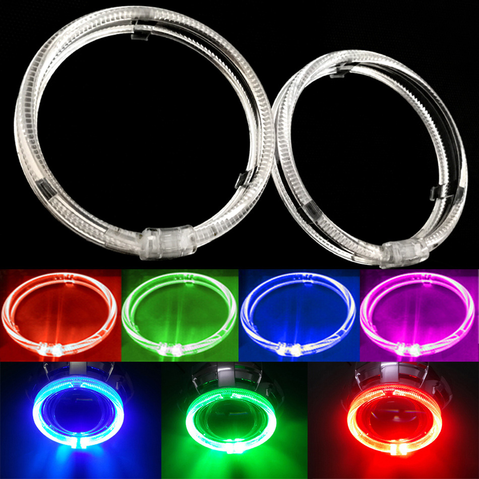 Nuevo RGB colorido Ángel Ojos 3. 02,5 pulgadas coche LED giratoria lente decoración diurna apertura de la luz