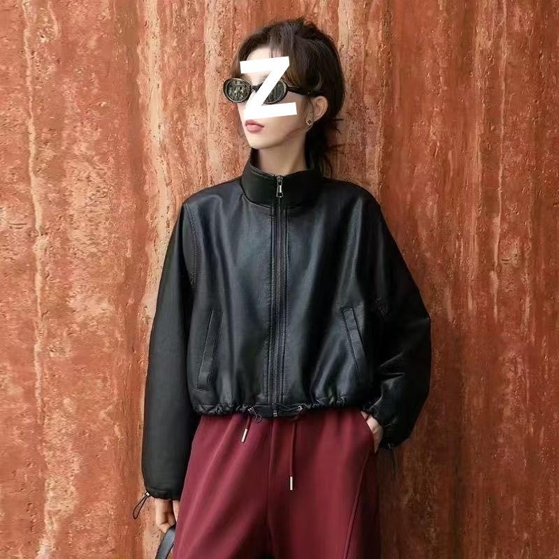 皮衣外套女2025春秋港风复古宽松短款小个子显瘦pu机车皮夹克黑色|undefined