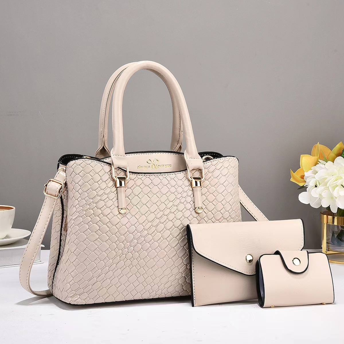 Sewing Thread Fashion Element Zipper Closure Type Women's Large Pu Leather Solid Color Vintage Style Streetwear Sewing Thread Square Zipper Bag Sets