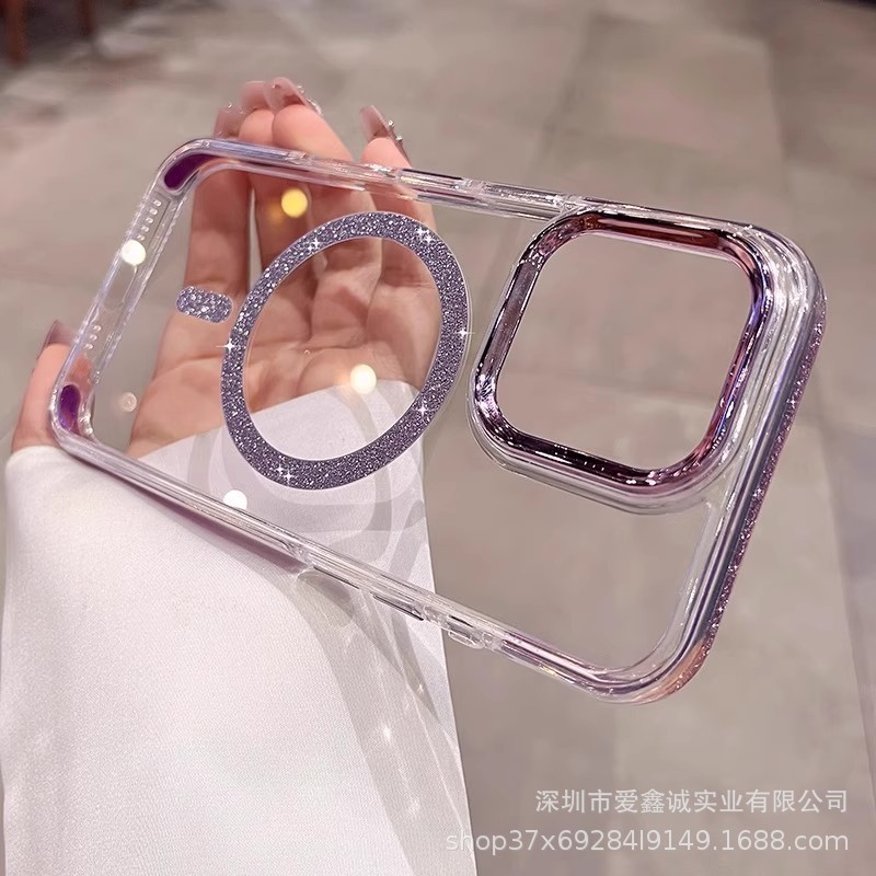 Galaxy グリッター磁気吸引 Apple 16promax 携帯電話ケース新しい女性透明 iPhone15 ハイエンド PC に適しています|undefined