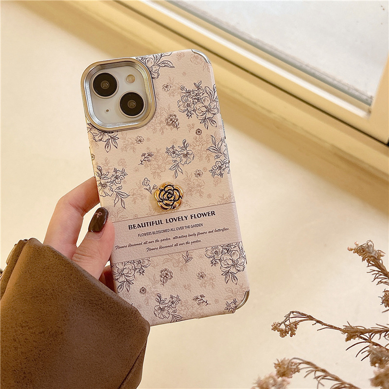 Estilo coreano ins Rosa floral inglés iPhone14 Camelia 15ProMax para Apple 13 teléfono caso 12P