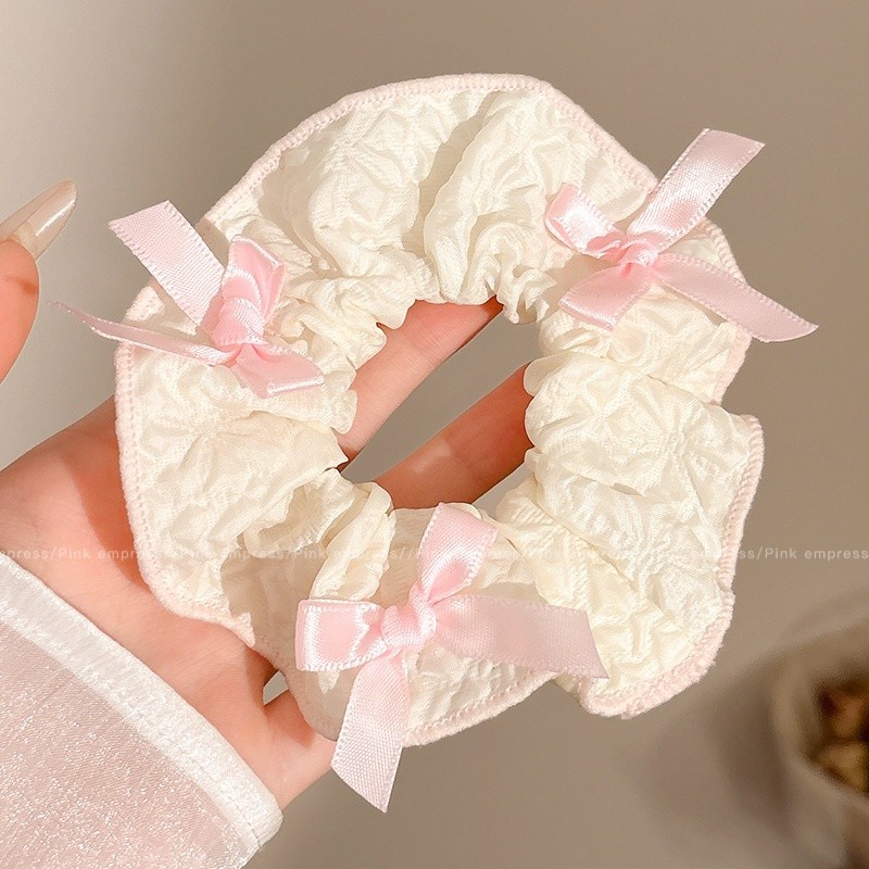 Corbata de pelo de intestino de lunares de crema grande coreana, gomas de goma de cola de caballo suaves para mujer, accesorios para el cabello de bola, accesorios para el cabello, cuerda para la cabeza
