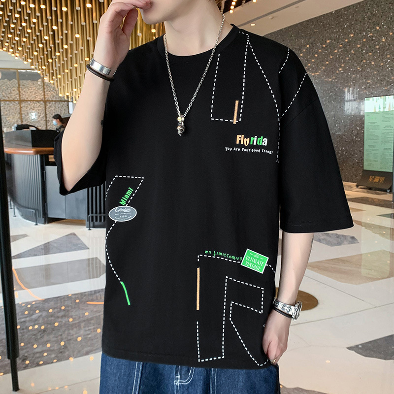 Hombres de verano algodón casual deportivo camiseta de manga corta pareja de hombres manga de cinco suelta versátil nueva moda media manga