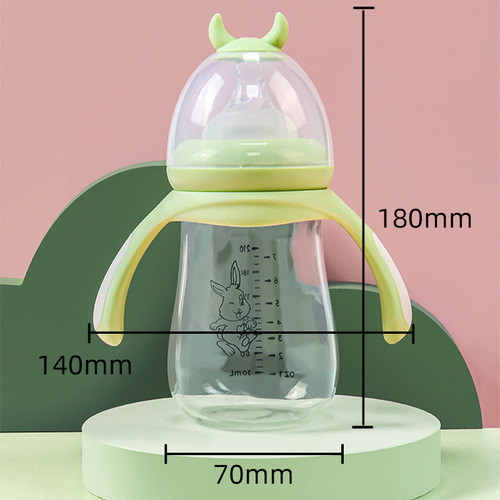 Customized newborn baby high borosilicate glass bottle with handle, explosion-proof and flatulence baby wide diameter bottle