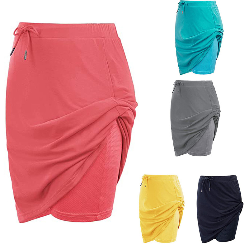 Amazon Cross-border European and American Summer Casual Solid Color Women's Tennis Golf Women Shorts with Pocket Double-layer Shorts
