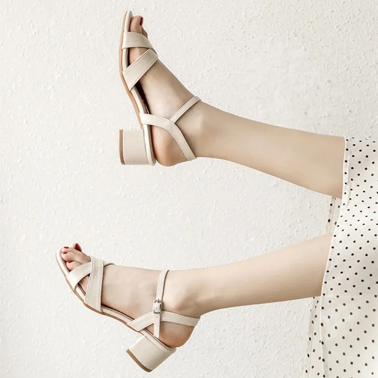 Dedo desnudo con sandalias mujeres 2026 nuevo verano cuadrado tacones gruesos de hadas estilo de tacones altos de hebilla de un temperamento de zapatos individuales