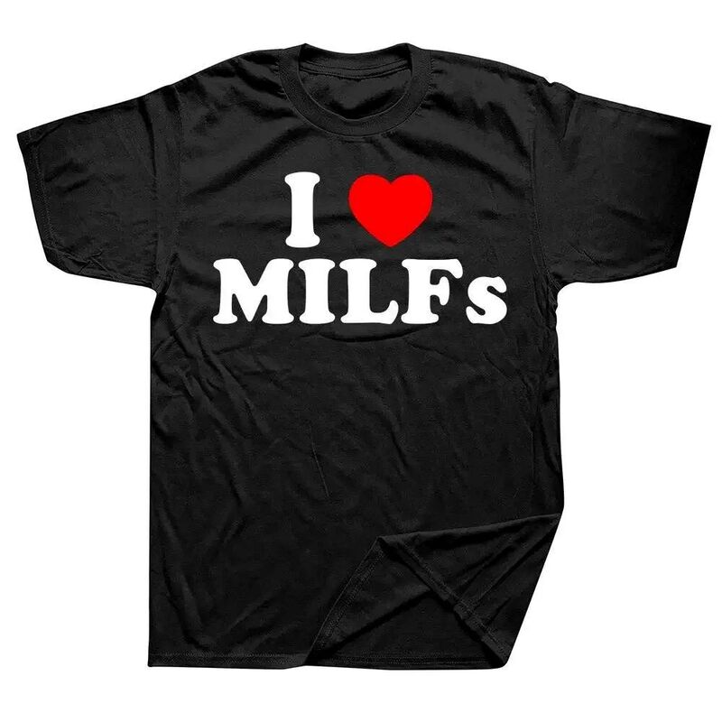 MILFs Heart Shaped T-Shirt Pattern Street Short Sleeve Birthday Gift Summer Style T-Shirt Men's Summer T-Shirt 9576