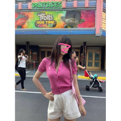 小马刺绣韩版麻花圆领短袖针织开衫女2025春夏季新款休闲上衣