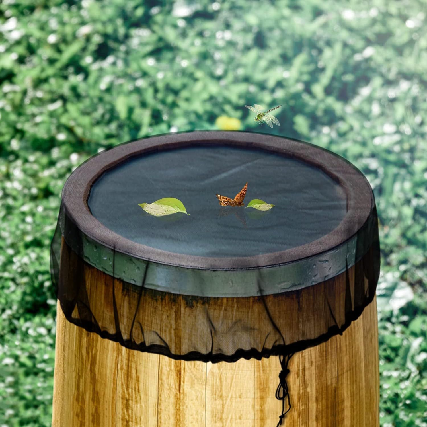 亚马逊绿色网眼罩雨桶水收集桶网罩带弹性拉绳雨桶防止蚊子落叶