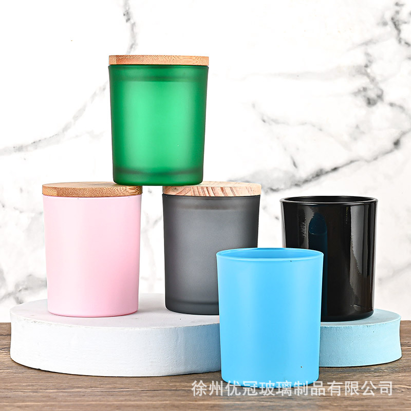 Velas de vidrio esmerilado taza tarro con tapa DIY aromaterapia candelabro hogar contenedor de vidrio de color vela taza vacía al por mayor