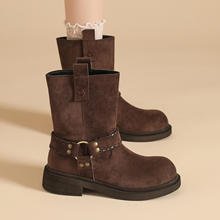 短靴女2025秋季新款厚底增高搭扣复古时尚英伦风简约日常百搭休闲