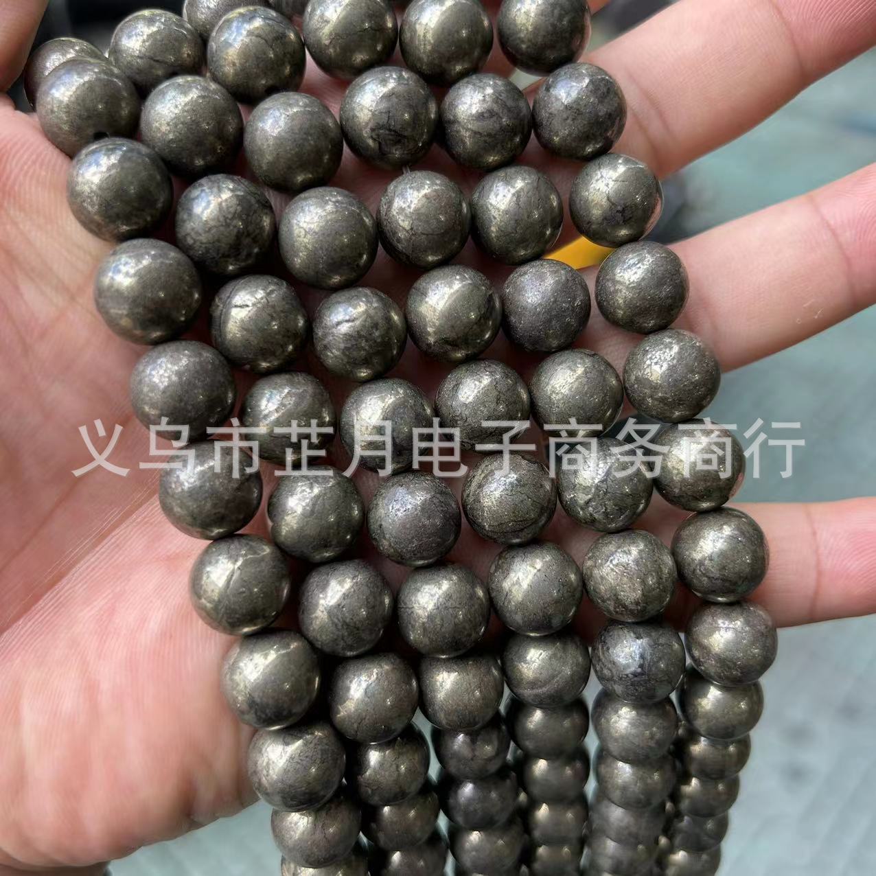 天然黃鐵礦散珠批發 天然石珠子圓珠 Pyrite 飾品配件跨境批發