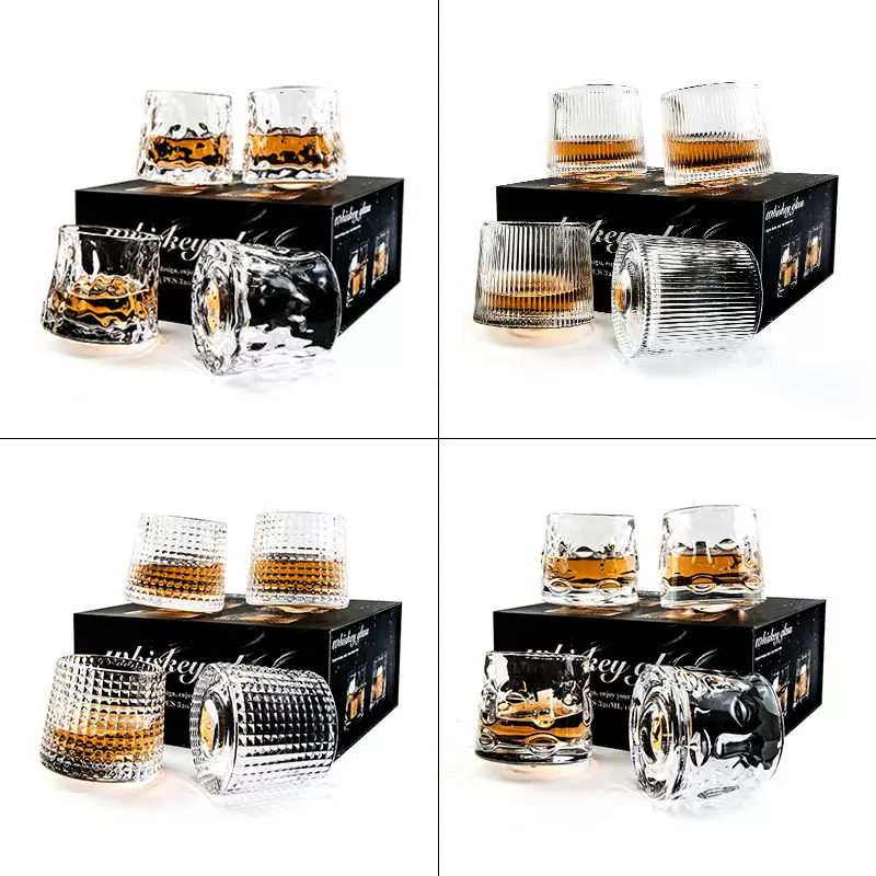 家用威士忌酒具礼盒不倒翁杯子套装旋转酒杯网红玻璃酒具套装