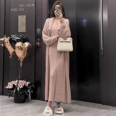 韩系氛围感吊带长裙外搭长款开衫两件套女秋冬新款毛衣连衣裙套装