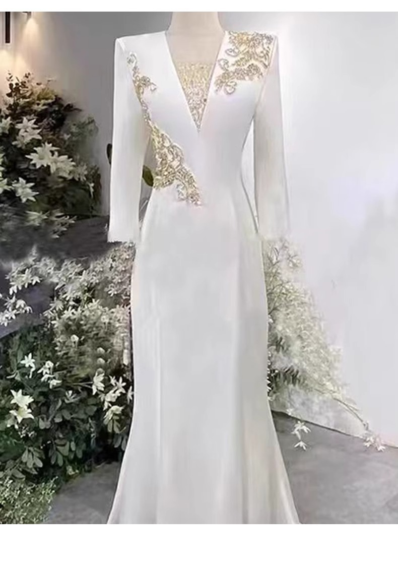 Đầm dạ hội trắng nữ cao cấp phong cách thanh nhạc biểu diễn — Màu trắng chi tiết 12