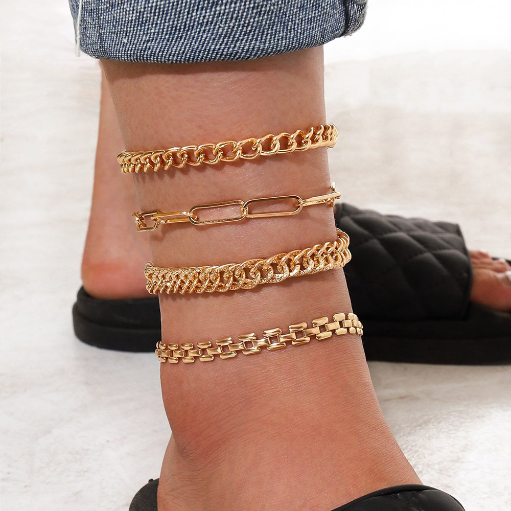Fashion Metal Geometric Simple Combination Chain Anklet Personality Foot Decoration Four-piece Set display picture 1