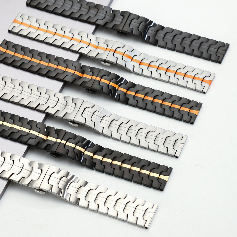 Suitable for Samsung Watch7 Iron Man Stainless Steel Watch Strap Huawei Gt5Pro Metal Watch Strap Flat Head 20/22mm