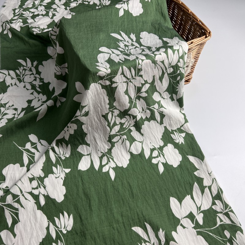 Nuevo monofilamento de bambú corteza de árbol tela de impresión arrugada estilo nacional camisa vestido ropa de casa tela de algodón transpirable