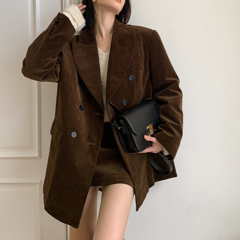 Ready-Made Corduroy Suit Jacket for Women, Spring & Fall Design, Elegant, Casual, Slim-Fitting Retro Suit