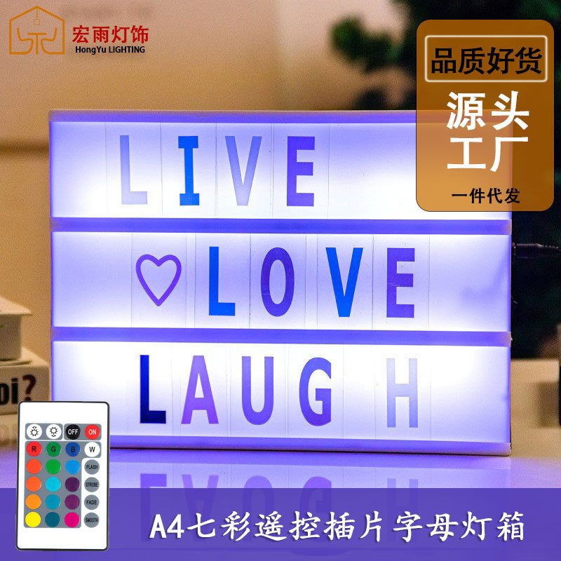 Factory direct supply LEDA4 colorful Remote Control Letter light box Christmas Holiday Decoration lamp modeling handwritten light box