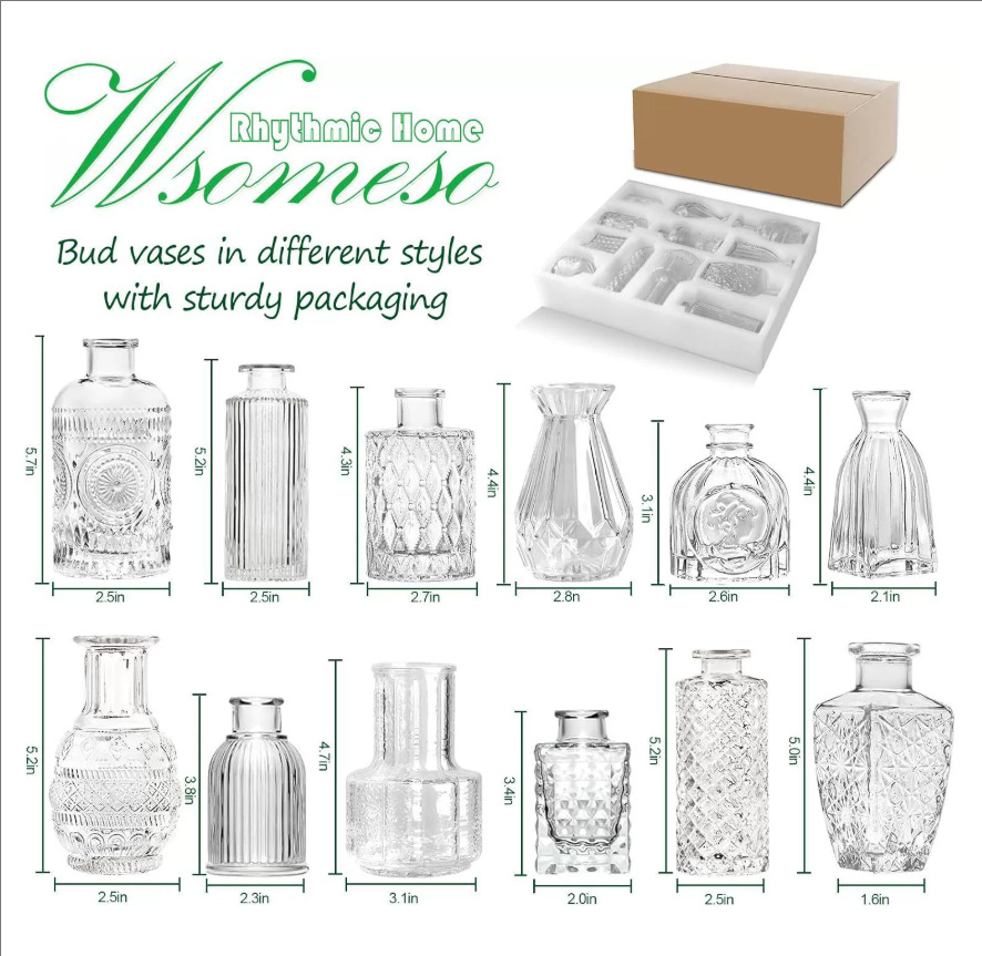 Transparent glass vases for decorating dining tables, home