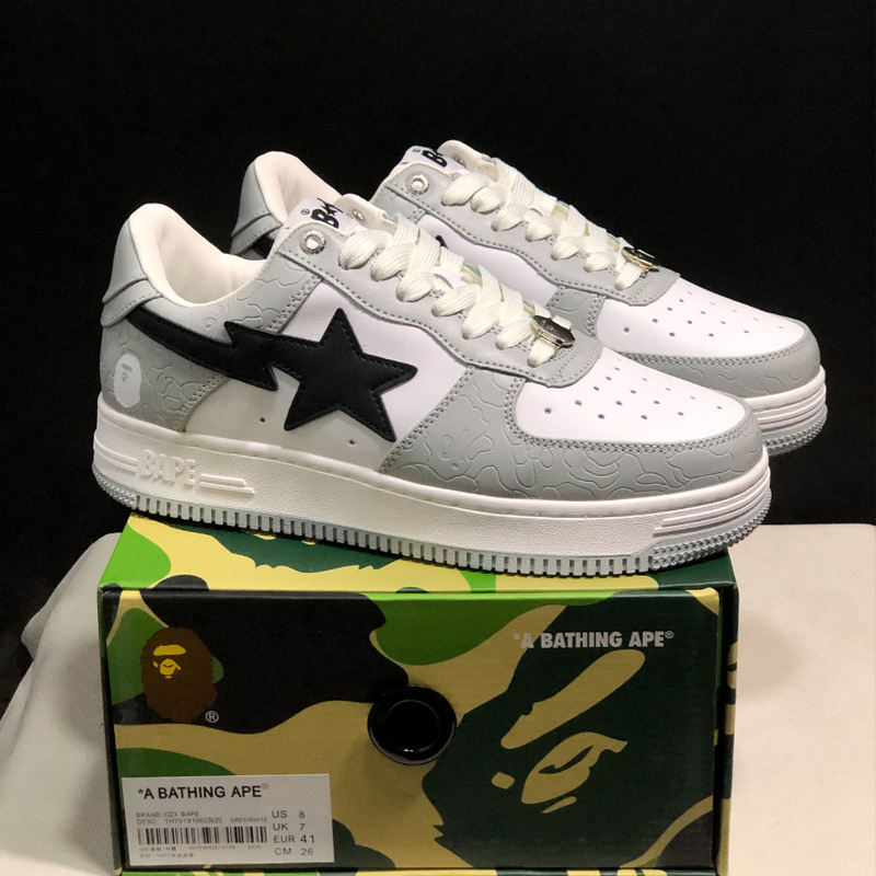 莆田Bape Sta 猿人头空军联名漫威黑白熊猫漆皮真皮男女低帮板鞋|undefined