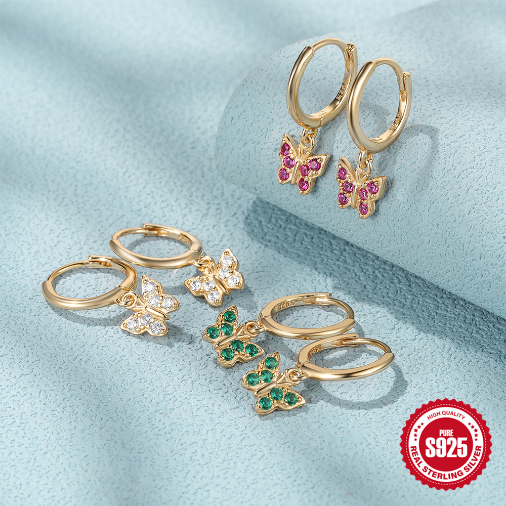 La dopamina S925 mariposa de plata pendientes de diamantes pendientes transfronterizos frito calle clásico elegante de alto grado todo partido