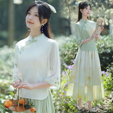 春夏季新款中国风两件套民族女装中式刺绣文艺复古修身民国风套倩