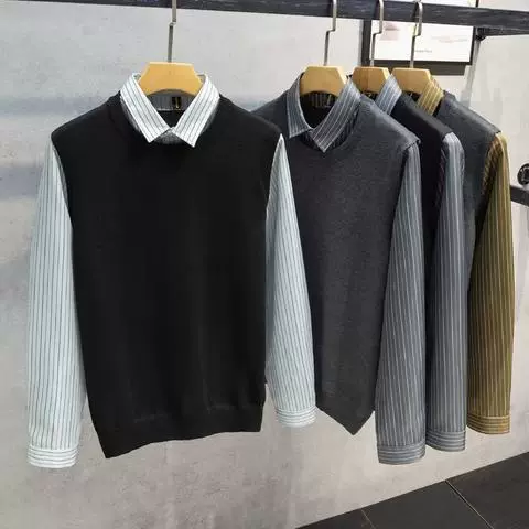 Осенний набор, свитер, мужская вязаная тенденция шерстяная рубашка, корейский стиль