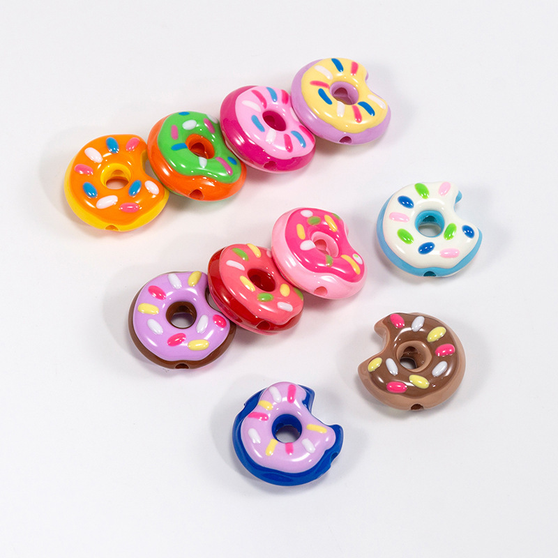 Acrylic Small Double-Sided Oil Dripping Hand-Painted Donut Straight Hole Beads DIY Mobile Phone Chain Keychain Accessories Wholesale
