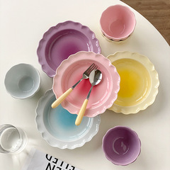 ins漸變粉色盤子甜品盤沙拉盤水果盤菜盤意大利麵盤家用飯碗奶油