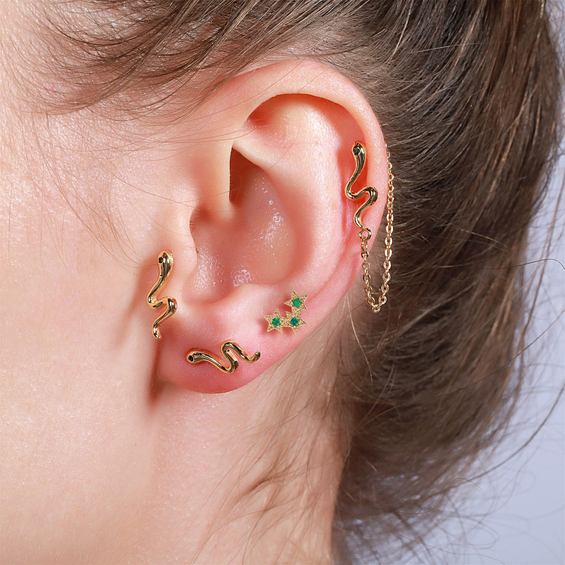 Diamond Romantic Retro Snake Female Piercing Screws Earrings display picture 4