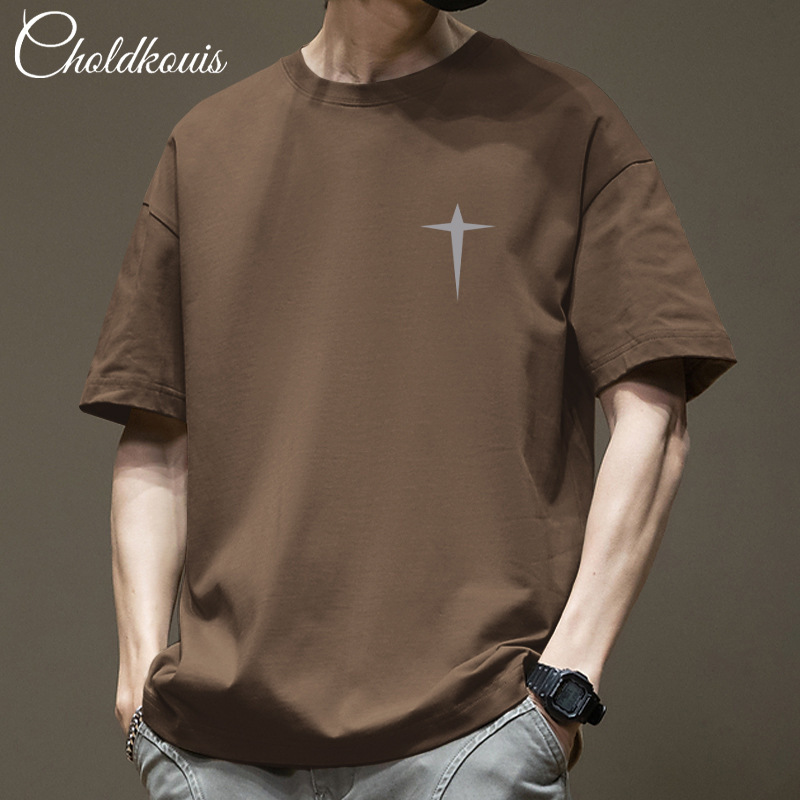 Men's Short-Sleeve T-Shirt, Solid Color Base Shirt, Trendy Men's Fashion, Half-Sleeve Undershirt, Stone Island Sweatshirt