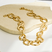 欧美跨境夸张金色锁骨项链女简约创意嘻哈朋克粗金属链条脖颈链