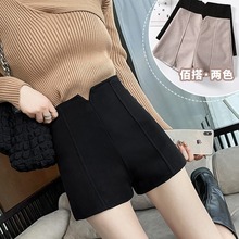 毛呢短裤女新款秋冬季高腰时尚a字裤显瘦配韩版卫衣的休闲阔腿裤