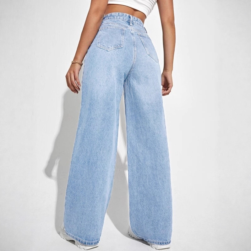 Jeans Rectos para Mujer de Algodón, Cintura Alta, Elásticos, para Uso Diario image 2