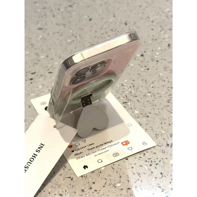 韓国イングラデーションチェック柄ラブ磁気ホルダーiphone16promax携帯電話ケースapple 15pro/14p|undefined