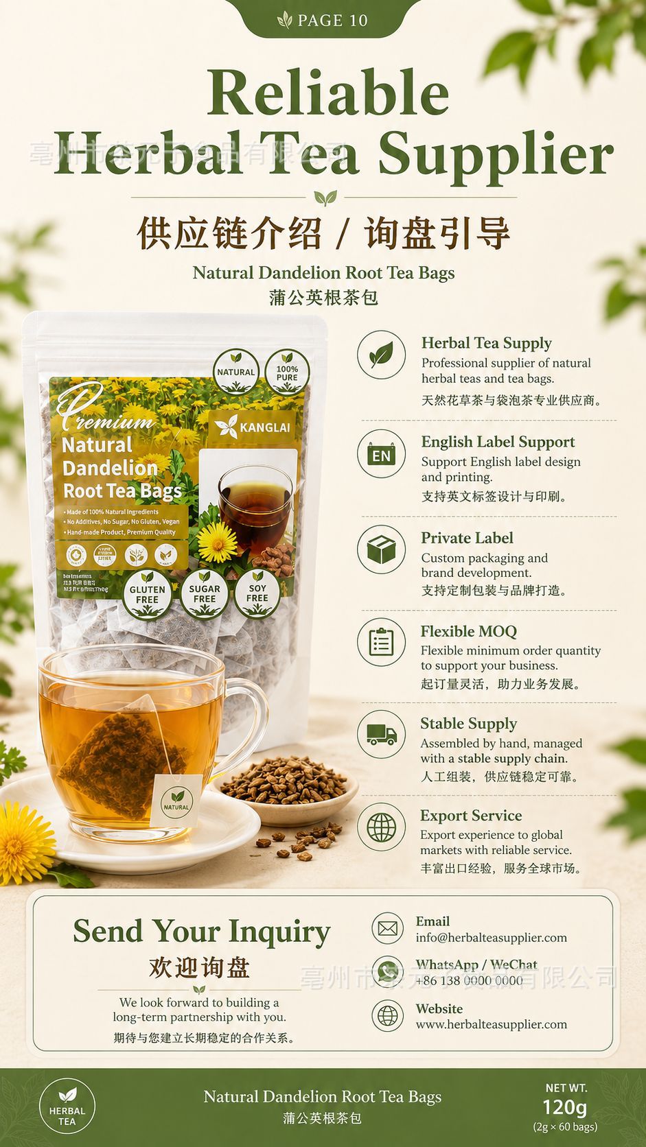 Dandelion Root Tea Bags Pu Gong Ying 60 Bags Roasted Herbal Tea Caffeine Free Daily Brew in use