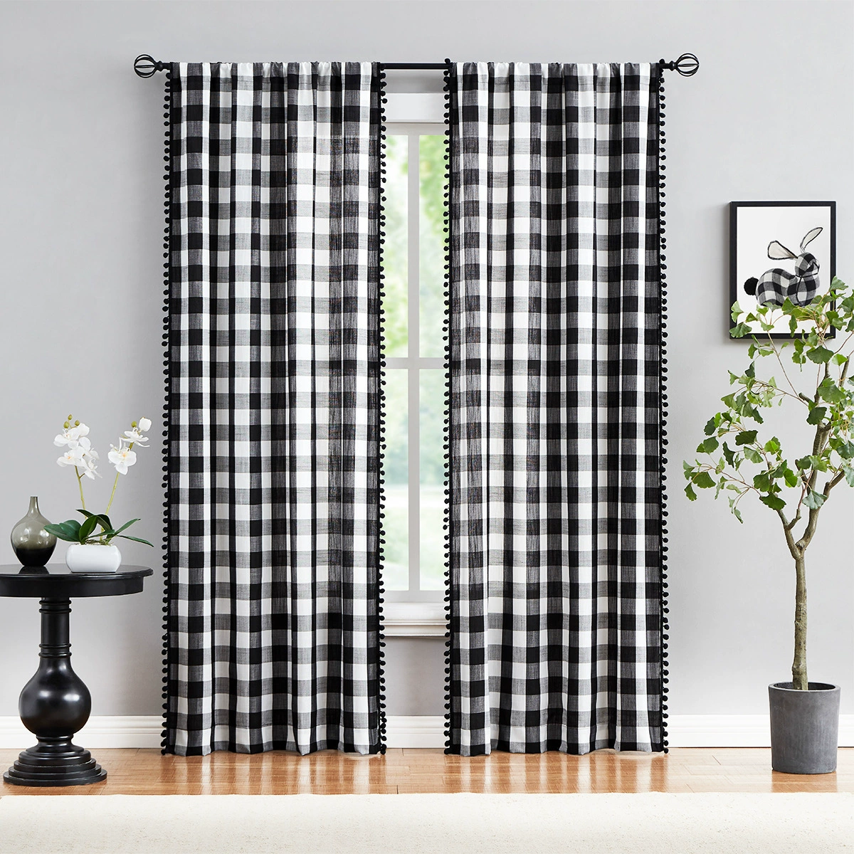 Window Curtain Panel, Ball-Grid Check Pattern, 101 cm width, lengths 160 / 213 / 241 cm