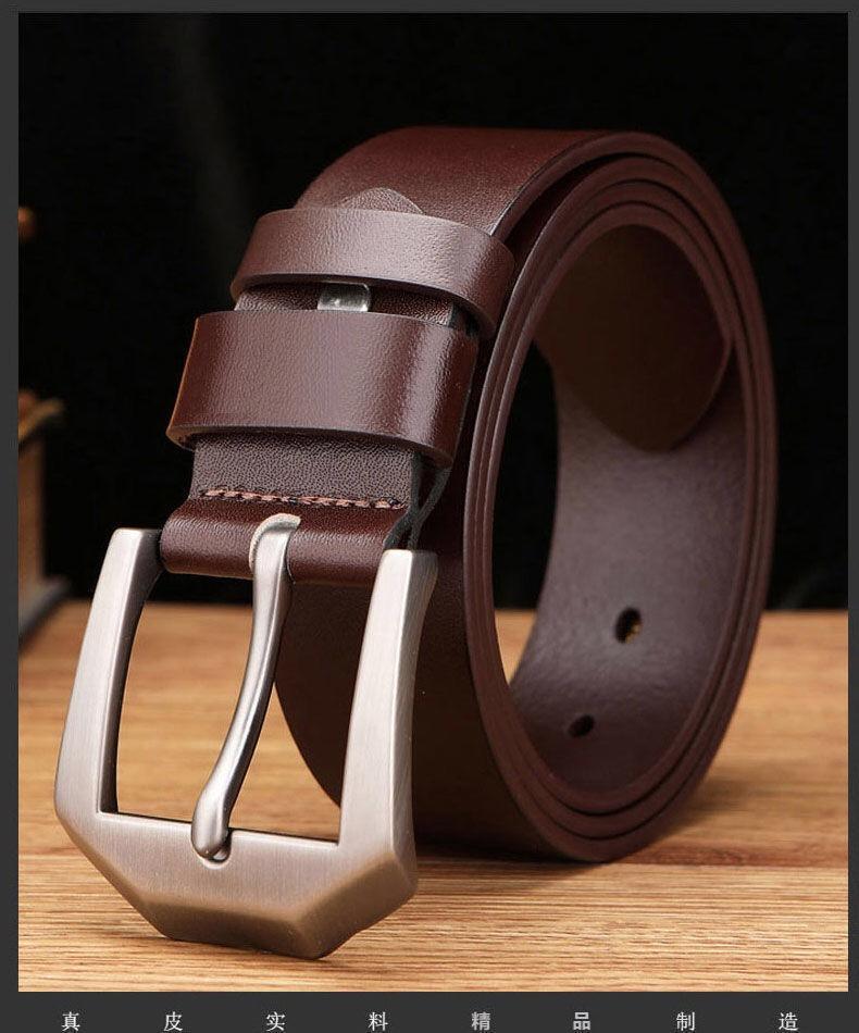 Men's Simple Handmade Cowhide Belt, Needle Buckle, Genuine Leather Belt, Business Versatile Belt, Middle and Young Men_voghion.com