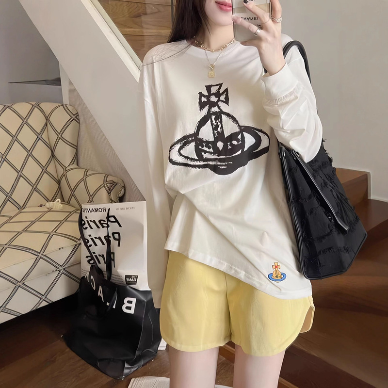 25 Autumn New Letter Classic Long-Sleeved T-Shirt Women's Cotton Bottoming Shirt Couple Sweatshirt Skin-Friendly Texture Soft Waxy T-Shirt