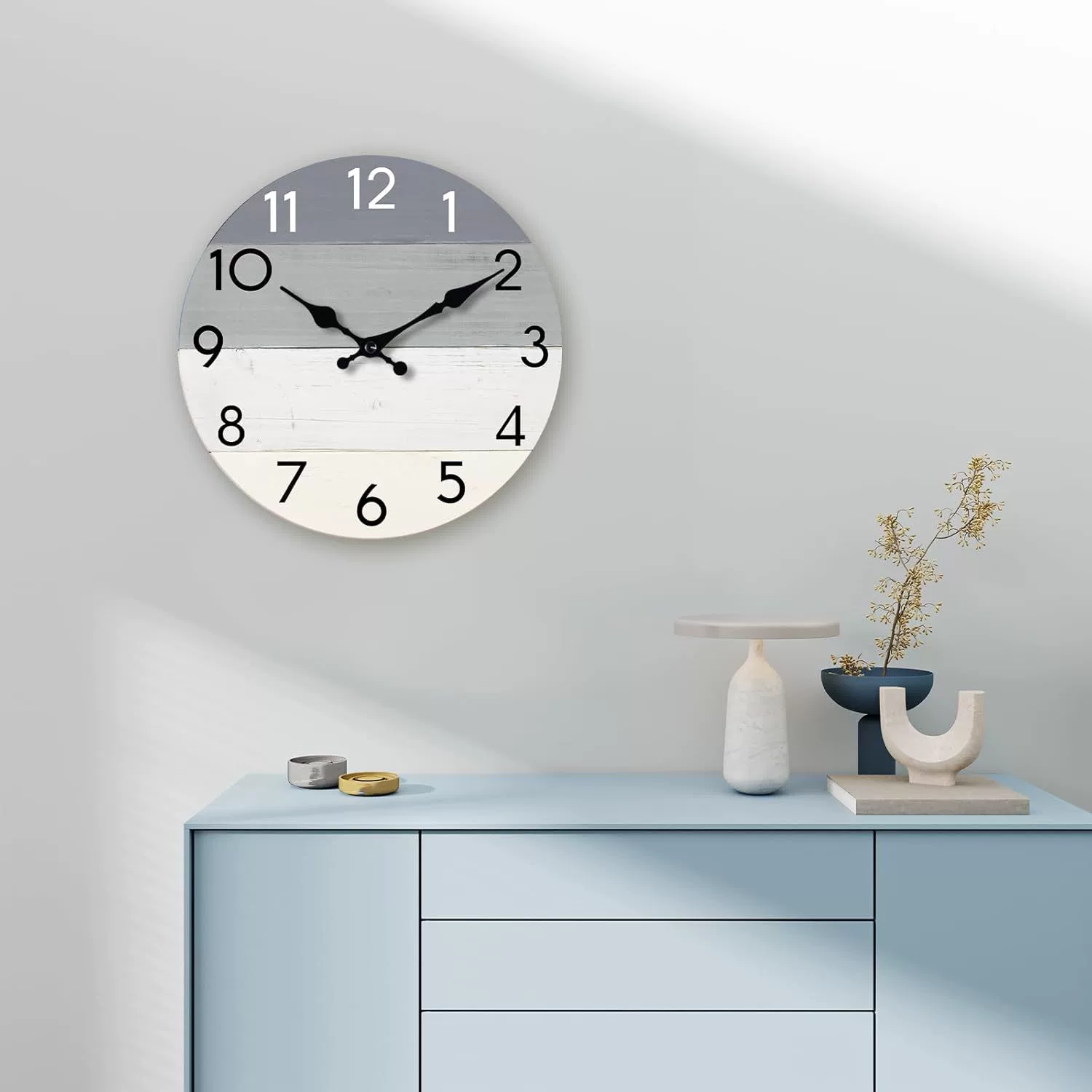 Simple wood grain living room wall clock silent round clock Amazon clock wall hanging home living room decorative clock
