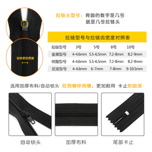 Wholesale No. 3 nylon zipper black trousers placket dress bag white anti-opening tail zipper lock accessories