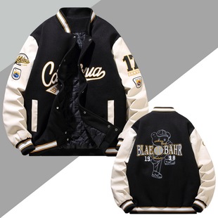 Men's Baseball uniform cotton-padded Youth retro PU leather American fashion brand plus size men's stitching casual jacket
