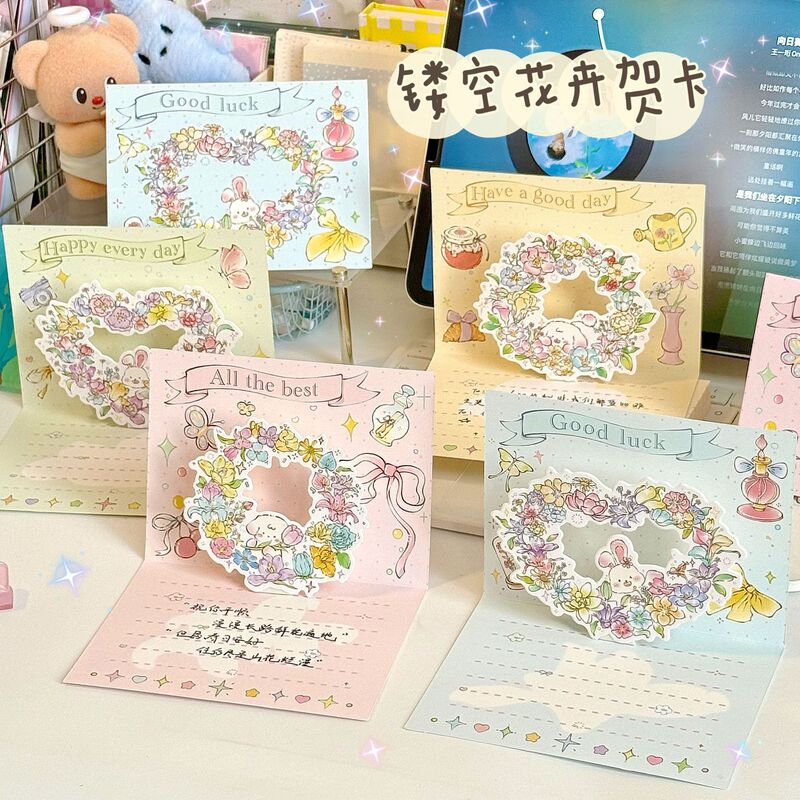 Korean Cut Out Flower Stereo Greeting Card Handwritten Blessing Message Birthday Postcard Gift Foldableable 3D Greeting Card