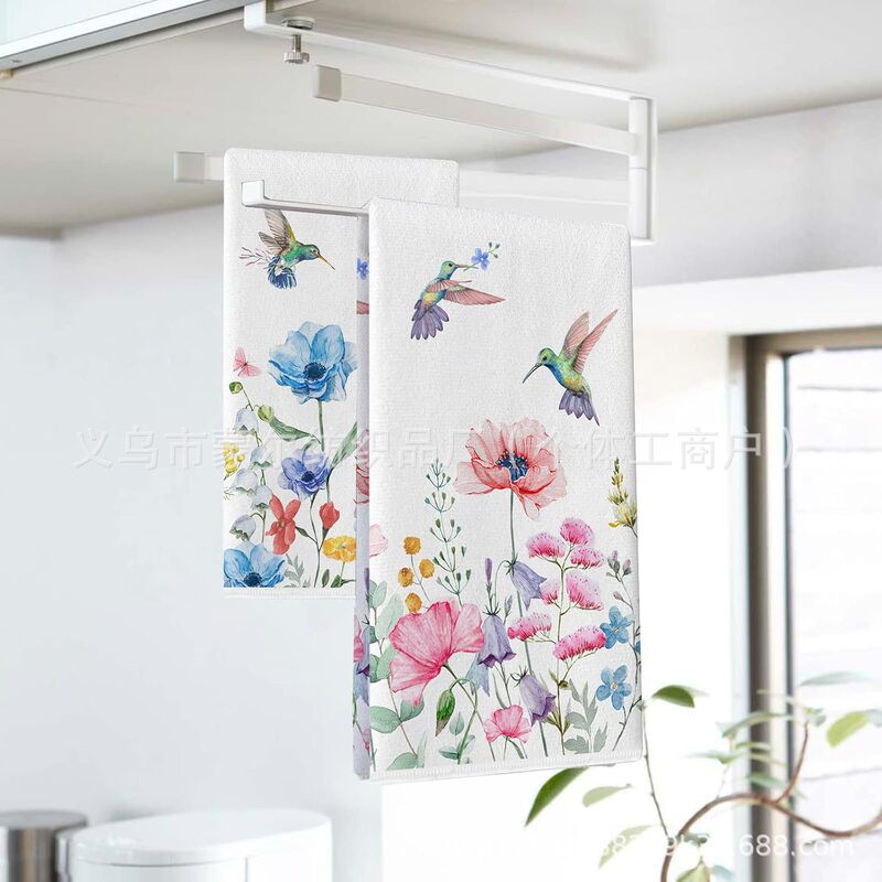 Support labeling generation cross-border spring flower dishwashing towel microfiber towel sunflower daisy kitchen towel